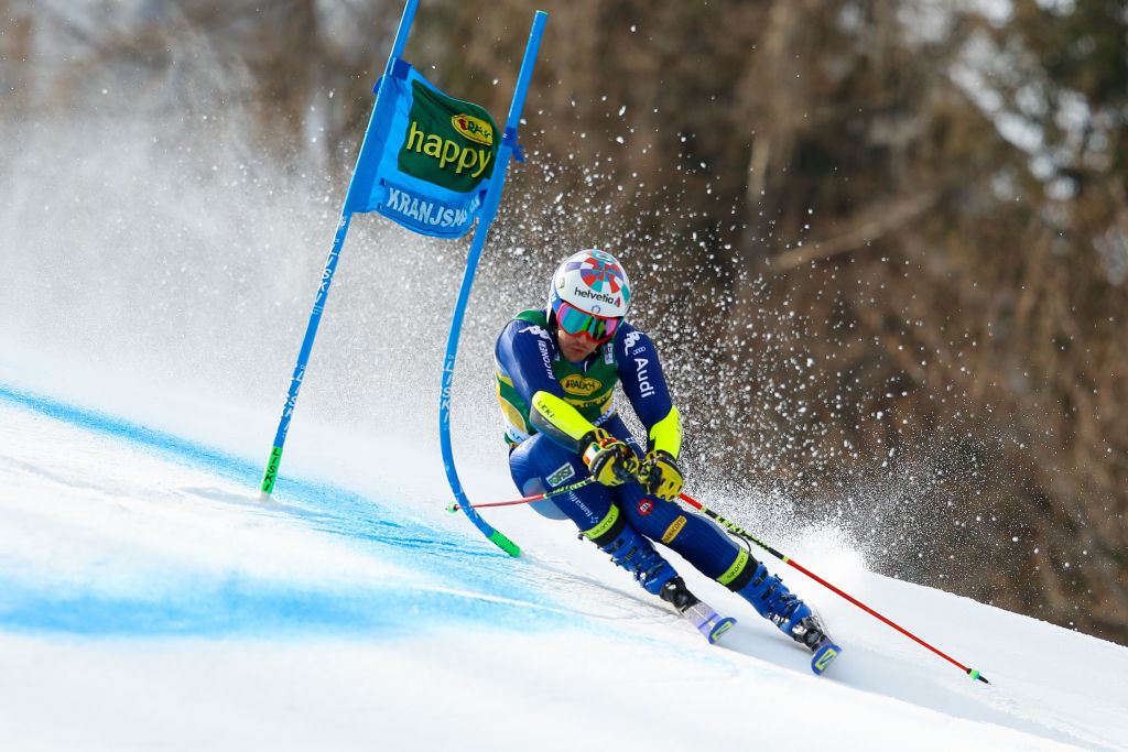 KRANJSKA GORA, SLOVENIA - MARCH 13: Luca De Aliprandini of Italy in action during the Audi FIS Alpine Ski World Cup Men's Giant Slalom in March 13, 2021 in Kranjska Gora Slovenia. (Photo by Stanko Gruden/Agence Zoom/Getty Images)